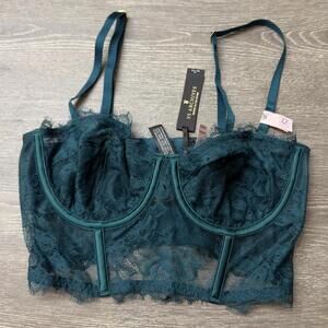 Victoria's Secret Archives Emerald Green Lace Corset Bra Top Size 32C